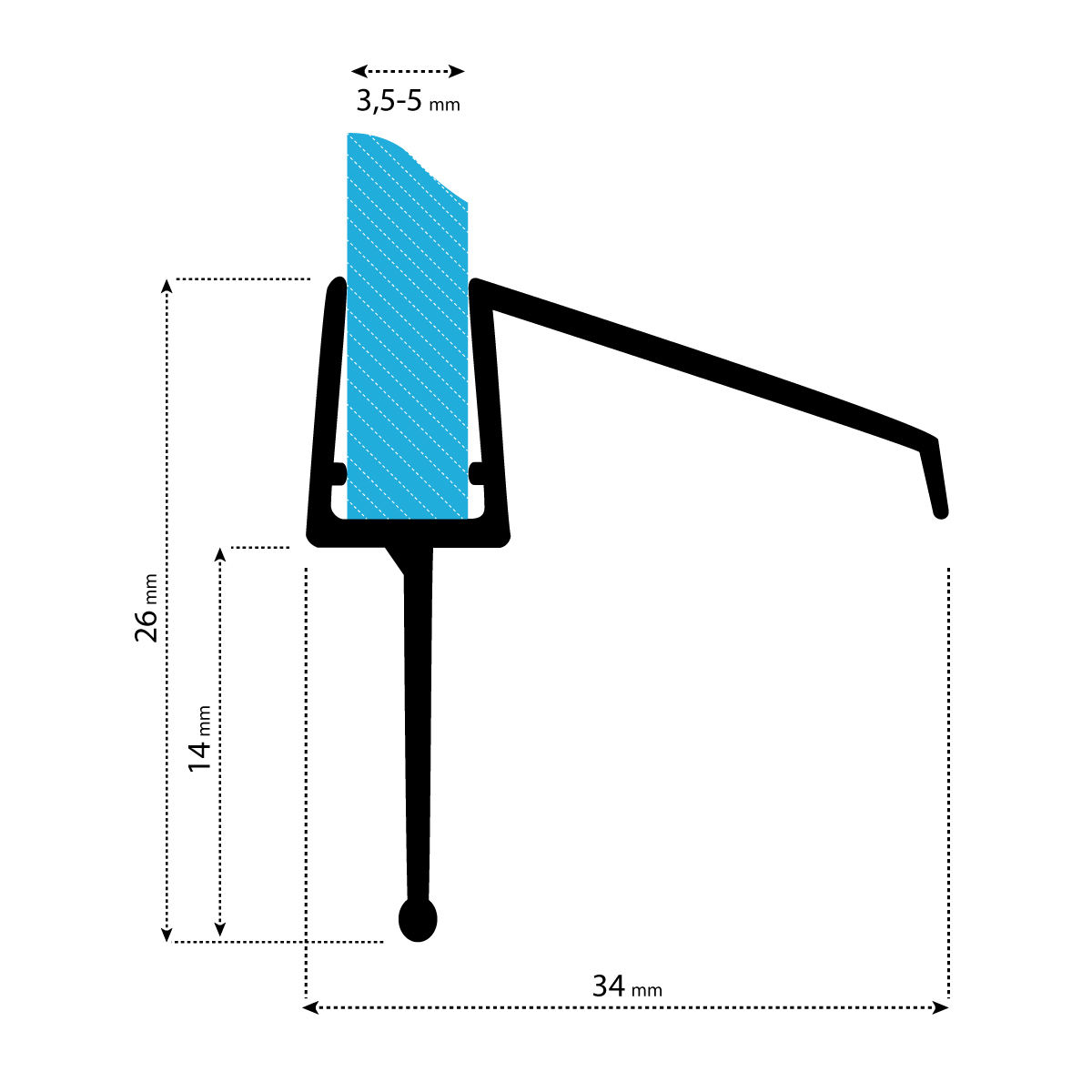 50cm Gerade PVC Ersatzdichtung f/ür Dusche UK21 STEIGNER Duschdichtung Glasst/ärke 3,5// 4// 5// 6// 7 mm