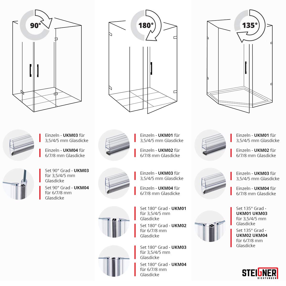 Duschdichtung 3,5-8mm duschprofil Wasserabweiser de Rechange Joint uk08//uk18