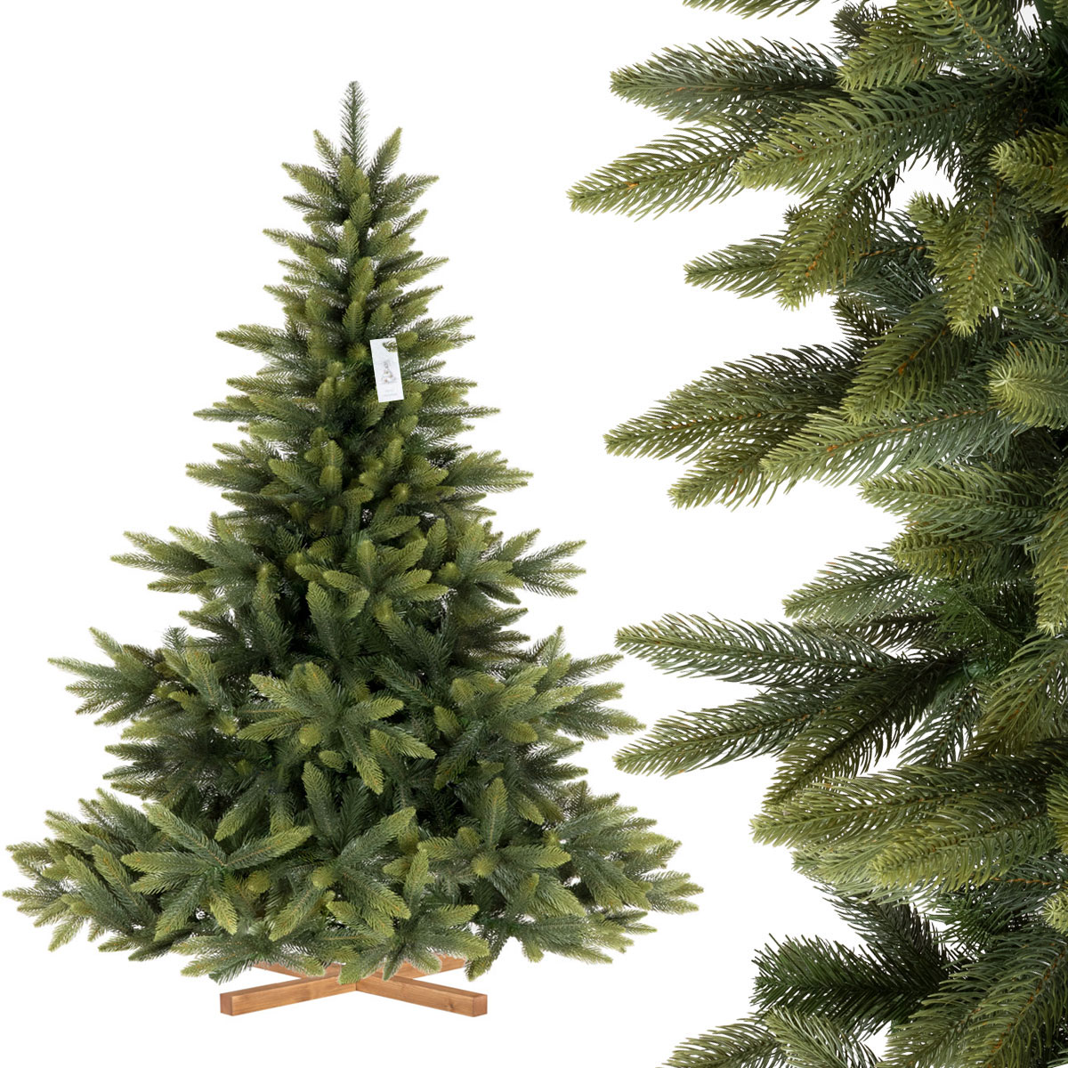 FAIRYTREES® Künstlicher Christbaum mit Holzständer Weihnachtsbaum ...