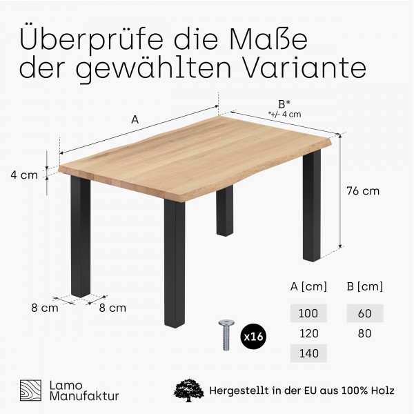LAMO Manufaktur Schreibtisch Esstisch mit Baumkante 120x80x76 cm