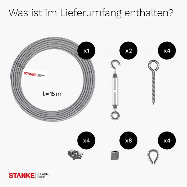 Universell einsetzbares Set zur Erstellung von Drahtseilzaun, Geländer: Edelstahlseil + Zubehör