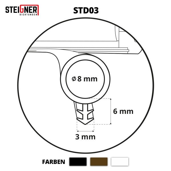 Türdichtung SCHLAUCHDICHTUNG Türgummi 8mm STD03 SCHWARZ Universal Dichtband Zimmertürdichtung