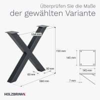 Vorschau: X-Tischbein aus Vierkantprofilen 80x80 mm, Tischkufen X Gestell Industriedesign, 1 Stück, HLT-03-J