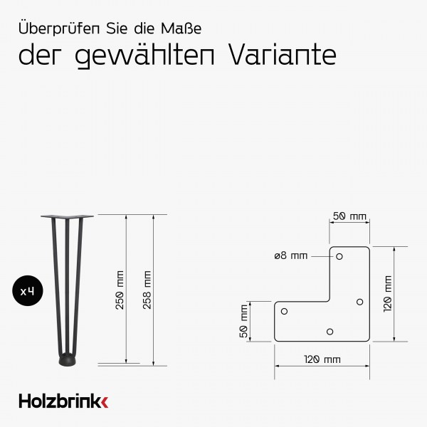 Haarnadel Tischbeine, 3-Stangen Tischbein, Hairpin Leg, HLT-13