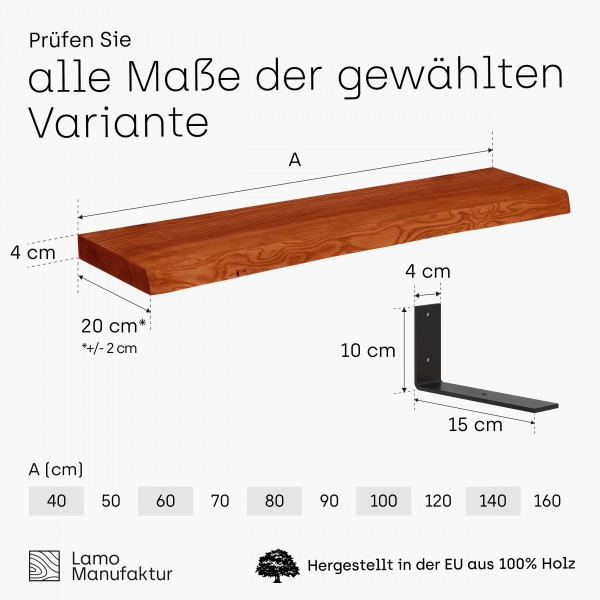 Wandregal aus Massivholz mit Baumkante