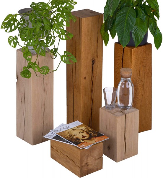Dekosäule aus Eichenholz als Beistelltisch, Blumensäule oder Holzhocker