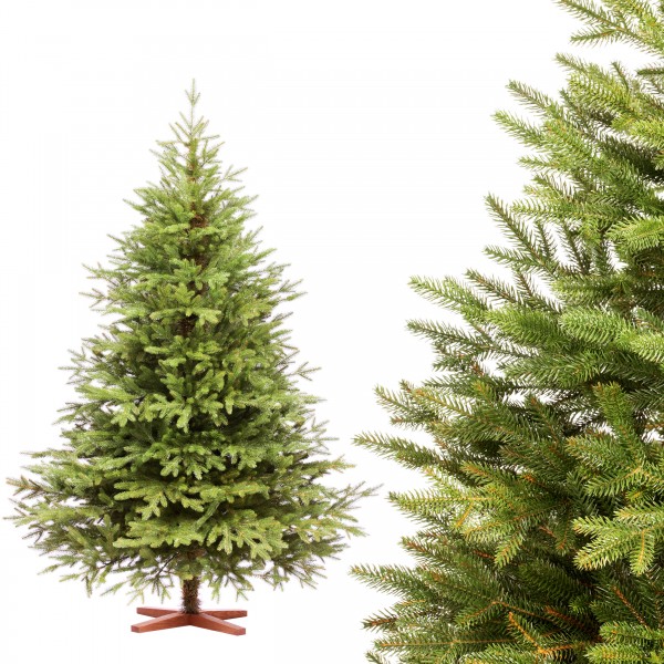 FAIRYTREES Weihnachtsbaum künstlich Nordmanntanne Exklusiv 100% PE | Tannenbaum Holzständer | Made i