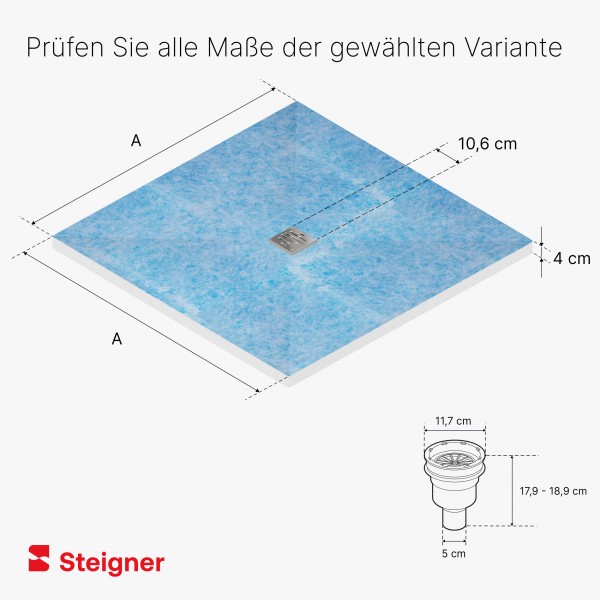 befliesbares Duschelement Duschboard bodeneben Punktablauf SENKRECHT mit Dichtfolie