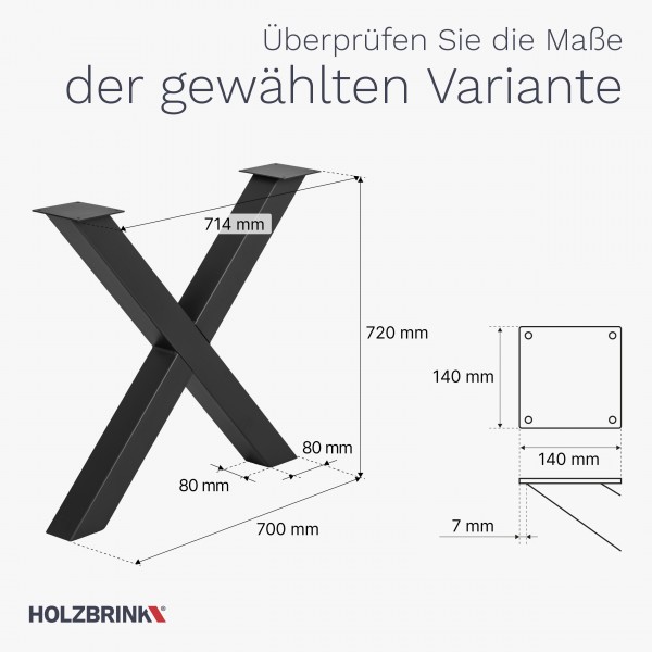 X-Tischbein aus Vierkantprofilen 80x80 mm, Tischkufen X Gestell Industriedesign, 1 Stück, HLT-03-J