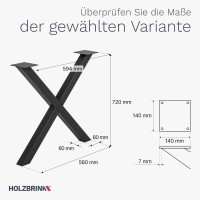 Vorschau: X-Tischbein aus Vierkantprofilen 60x60 mm, Tischkufen X Gestell Industriedesign, 1 Stück, HLT-03-G