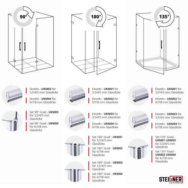 Duschdichtung Magnet Magnetduschdichtung SET 201cm UKM01 180° Grad Dichtprofil Dusche Ersatzdichtung