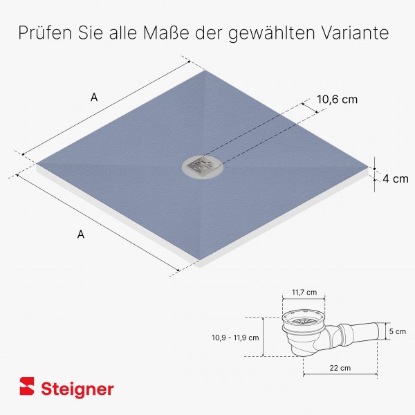 Befliesbares Duschelement Mineral PLUS, waagerechter Punktablauf