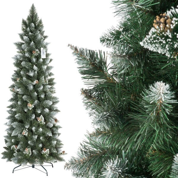 künstlicher künstlicher Weihnachtsbaum SLIM Kiefer Natur-Weiss beschneit