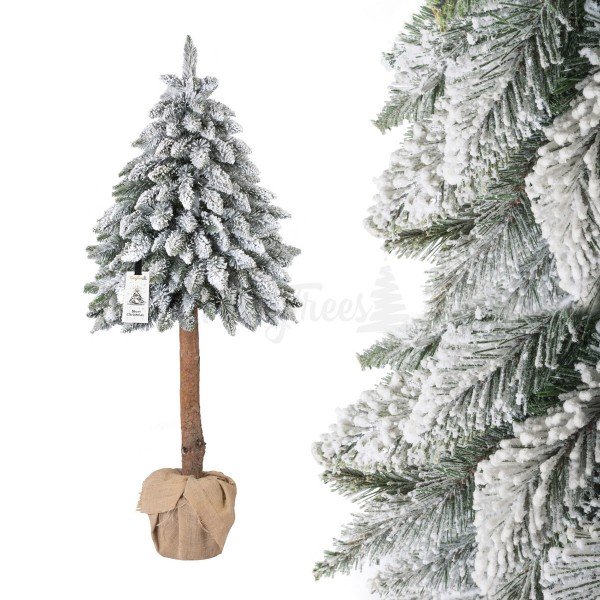 Künstlicher Künstlicher Weihnachtsbaum im Topf FICHTE NATURSTAMM mit Schneeflocken