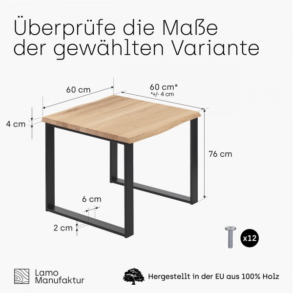 Kleiner Esstisch oder Schreibtisch mit Baumkante (60x60x76)