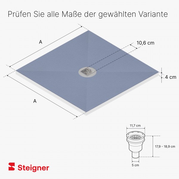 Befliesbares Duschelement Mineral PLUS, senkrechter Punktablauf