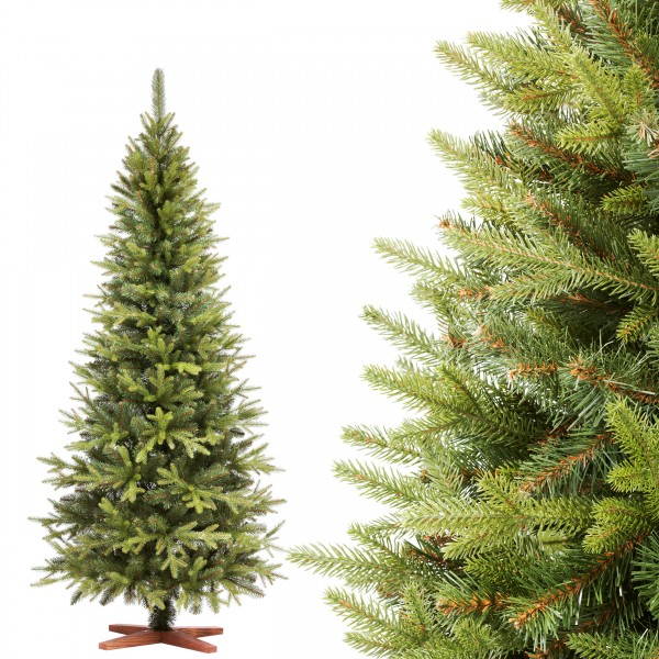FAIRYTREES Weihnachtsbaum künstlich Nordmanntanne SLIM Premium | Tannenbaum Holzständer | Made in EU