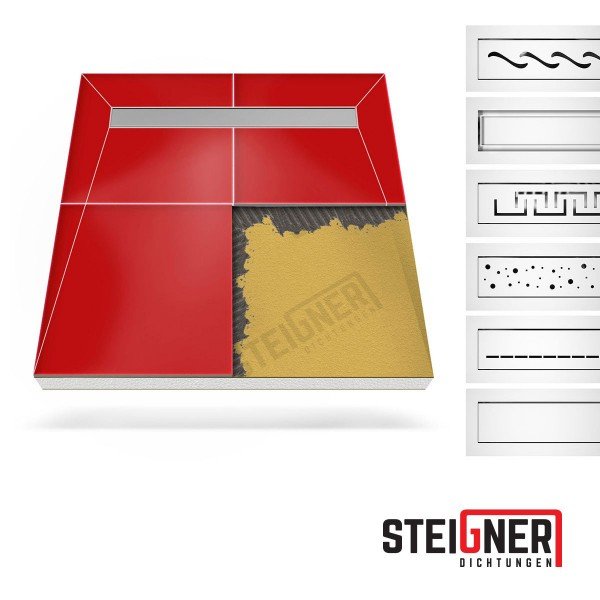 Duschelement mit Duschelement mit Duschrinne MINERAL PROFI 4-seitiges Gefälle Duschboard befliesbar
