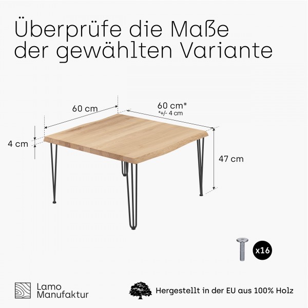 Kaffeetisch mit Baumkante 60x60x47 cm