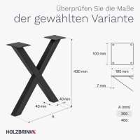 Vorschau: X-Tischbein aus Vierkantprofilen 40x40 mm, Tischkufen X Gestell Industriedesign, 1 Stück, HLT-03-F