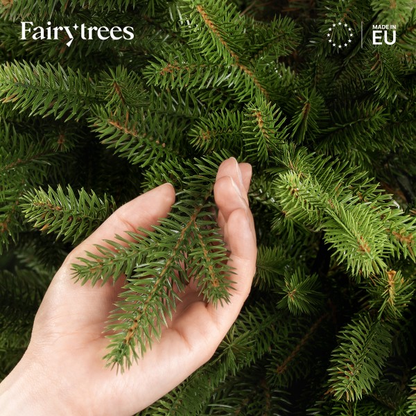 FAIRYTREES Weihnachtsbaum künstlich Nordmanntanne Exklusiv 100% PE | Tannenbaum Holzständer | Made i