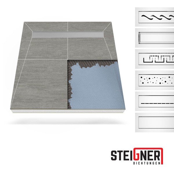 Duschelement mit Duschelement mit Duschrinne MINERAL PLUS 4-seitiges Gefälle Duschboard befliesbar