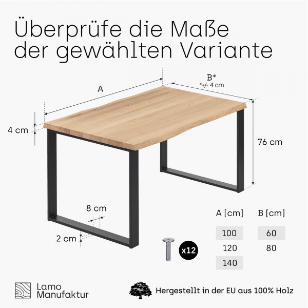 Schreibtisch mit Baumkante 100x60x76 cm
