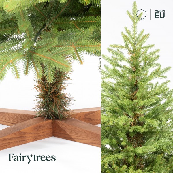 FAIRYTREES Weihnachtsbaum künstlich Nordmanntanne Exklusiv 100% PE | Tannenbaum Holzständer | Made i
